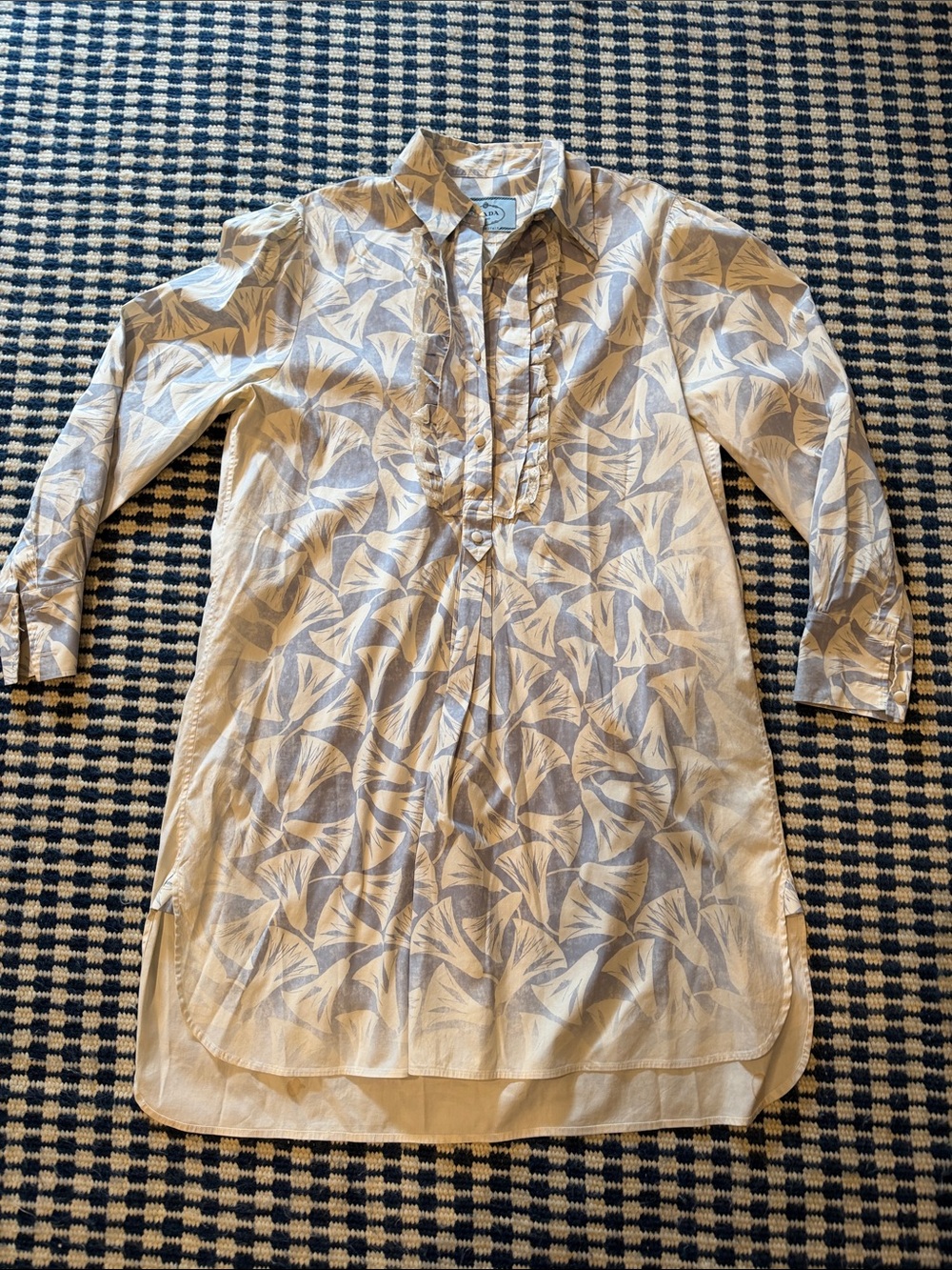 Prada Women’s Shirt Dress Steel Blue Off White (fading part of original design)